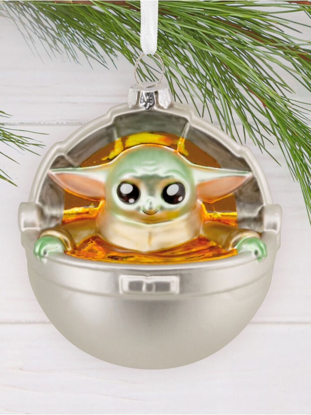 NIB Hallmark Star Wars The Mandalorian Grogu Baby Yoda Glass Ornament